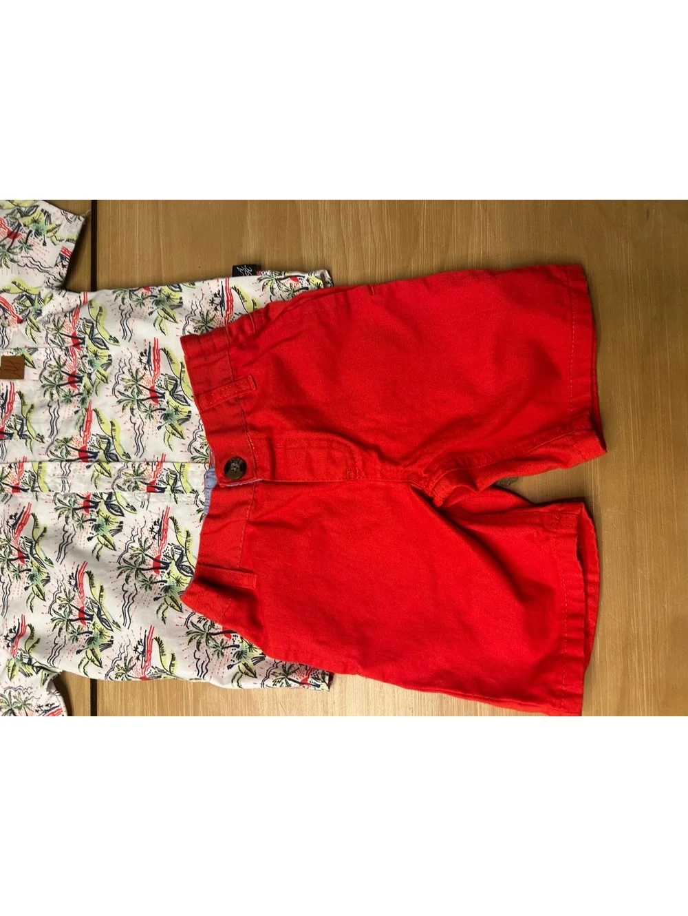 American Hawk Boys' Tropical Print Button-Up Shirt and Red Shorts Set Size 2T